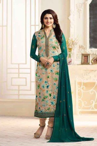 Beige & Green Indian Churidar Salwar Suit