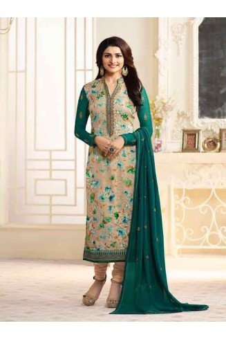Beige & Green Indian Churidar Salwar Suit