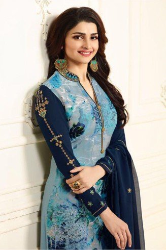 Blue Printed Salwar Kameez Summer Pakistani Suit