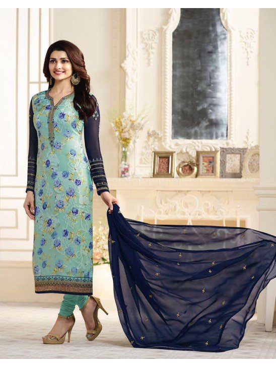 Blue Printed Indian Salwar Suit Casual Dress