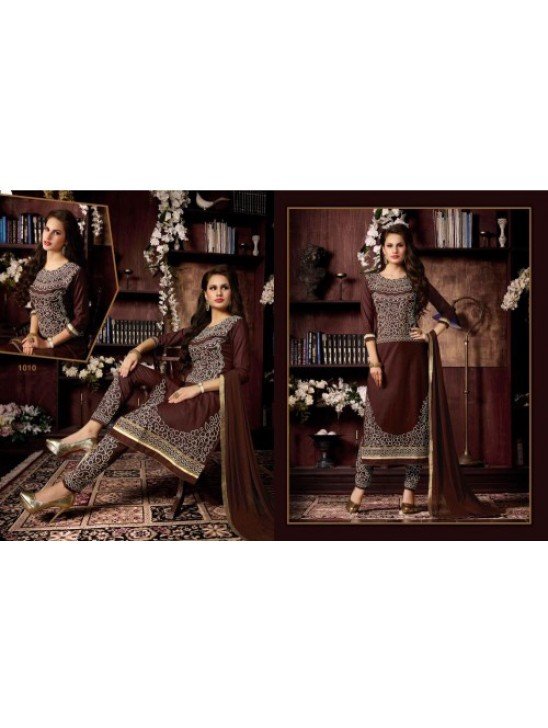 KIYAZA PENTAHOUSE DARK BROWN PURE COTTON SALWAR KAMEEZ SUIT