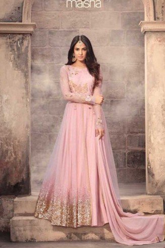 Pink Net Anarkali Gown Latest Indian Designer Wear