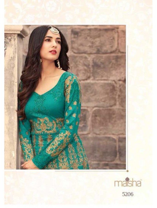 Teal Green Embroidered Anarkali Gown Pakistani Wedding Dress