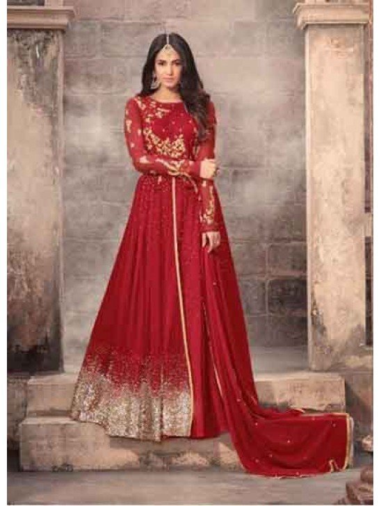 STUNNING RED LONG LENGTH WEDDING WEAR ANARKALI GOWN