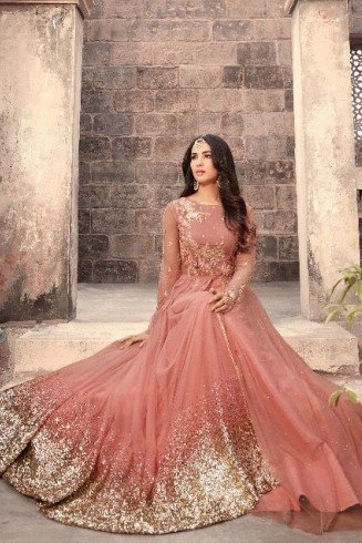 Pakistani Gown Peach Designer Anarkali Dress