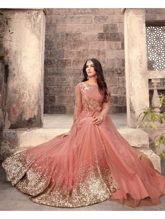 Pakistani Gown Peach Designer Anarkali Dress