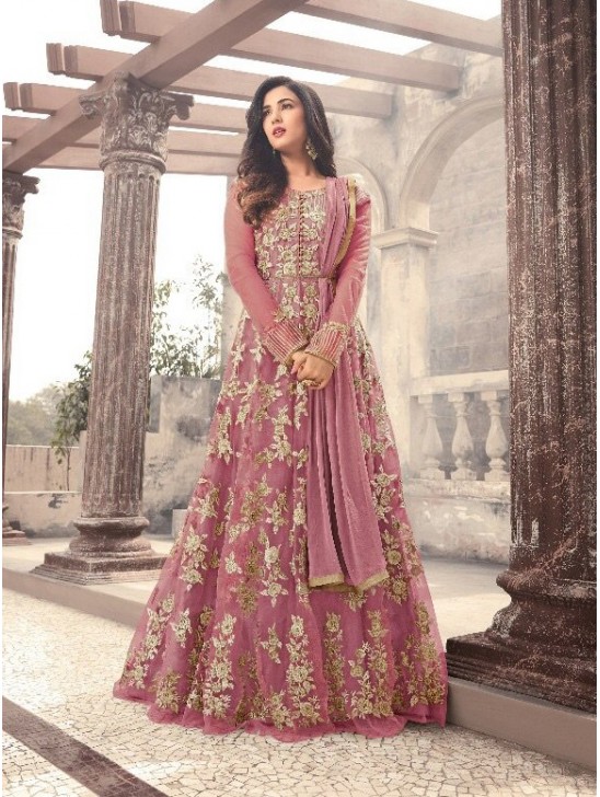 Rose Pink Embroidered Gown Fancy Wedding Wear