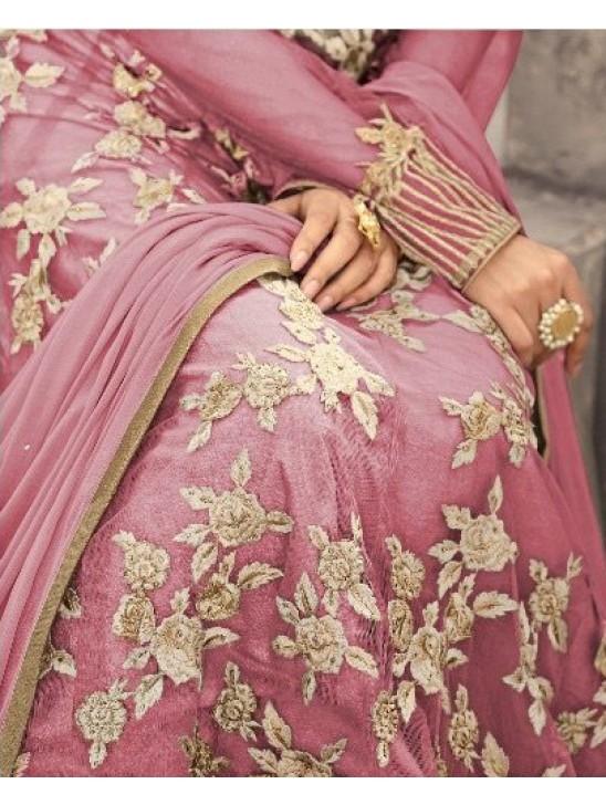 Rose Pink Embroidered Gown Fancy Wedding Wear