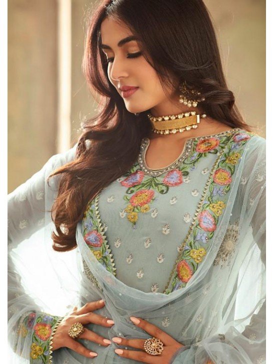 Chalked Serenity Blue Indian Palazzo Style Party Wear Suit