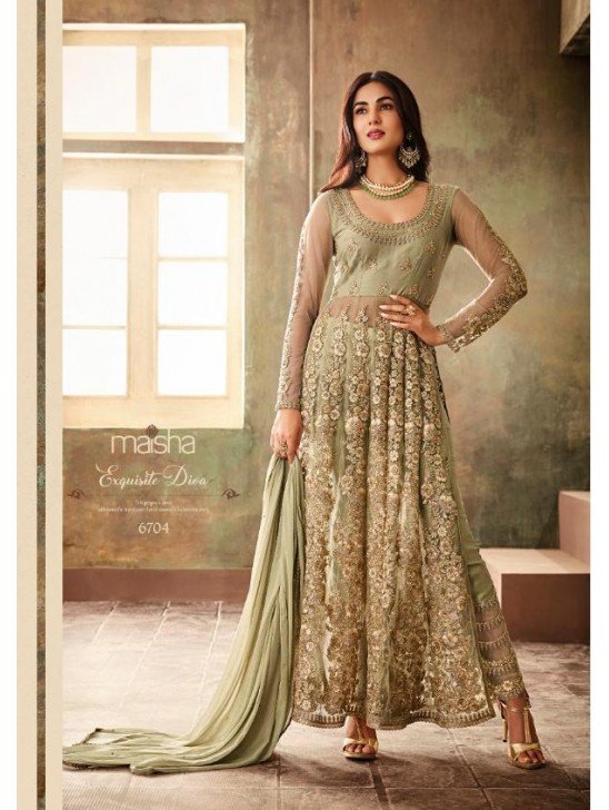 Pepper Stem Lime Green Exquisite Diva Style Party Wear Indian Salwar Suit