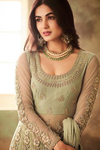 Pepper Stem Lime Green Exquisite Diva Style Party Wear Indian Salwar Suit 