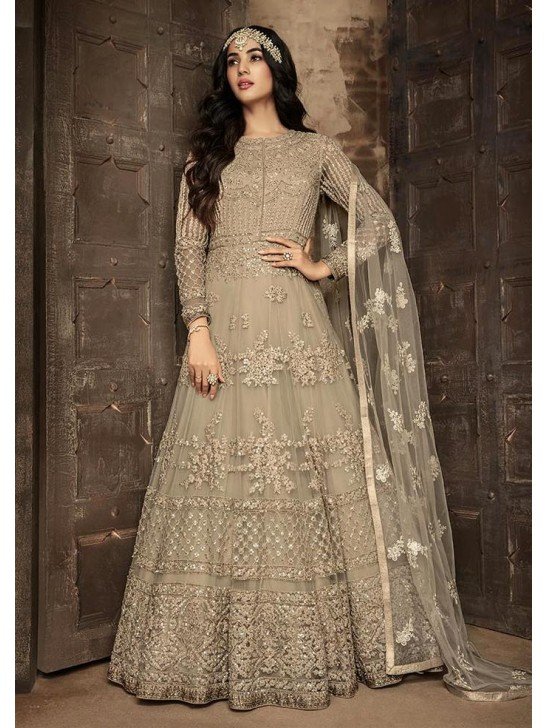 Beige Bridesmaid Gown Indian Embellished Anarkali Suit