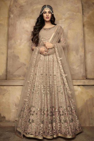 Beige Net Bridesmaid Dress Indian Wedding Outfit