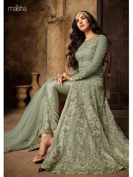 GREEN PAKISTANI WEDDING WEAR DRESS