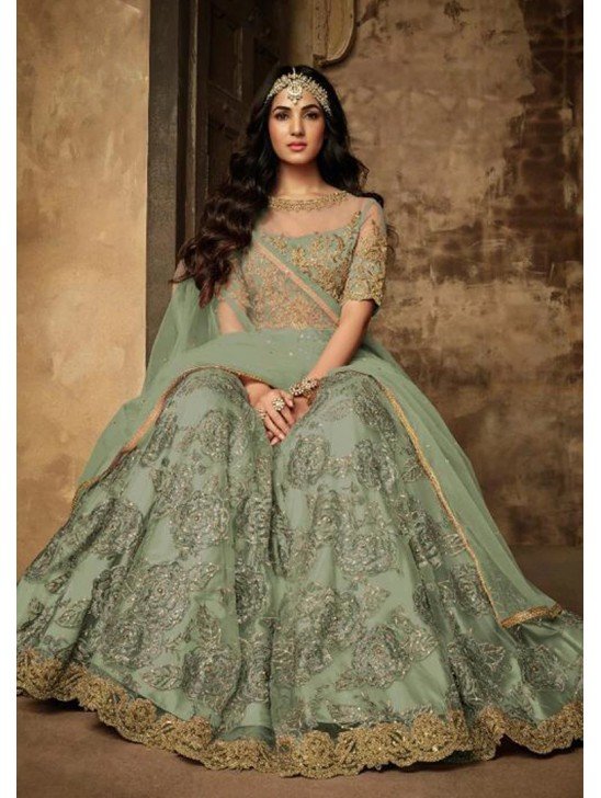 Green Indian Ethnic Wedding Anarkali Gown