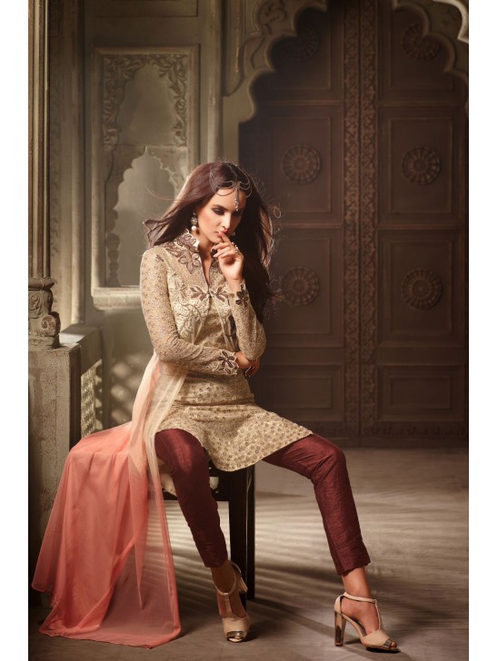 Gold & Maroon Hot Dress Indian Designer Jacket Suit