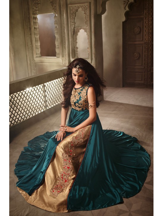 Green & Gold Anarkali Suit Pakistani Designer Wedding Outfit