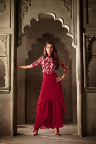 Red Fancy Party Suit Indian Elegant Dress 