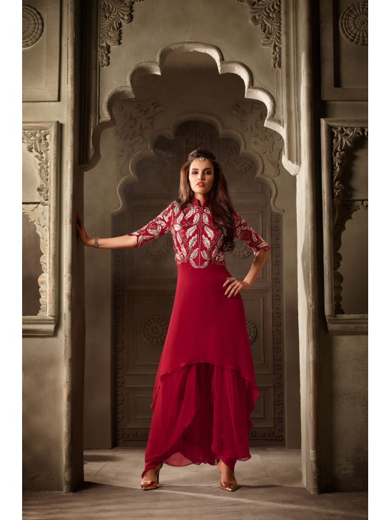 Red Fancy Party Suit Indian Elegant Dress