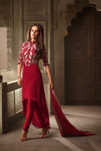 Red Fancy Party Suit Indian Elegant Dress 