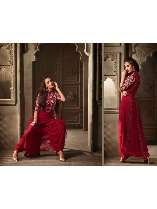 Red Fancy Party Suit Indian Elegant Dress