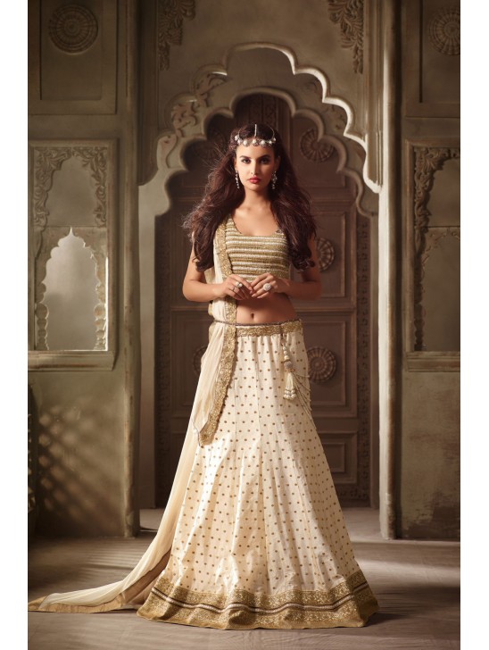 Satin Lehenga Choli Beige & Magenta Indian Wedding Dress