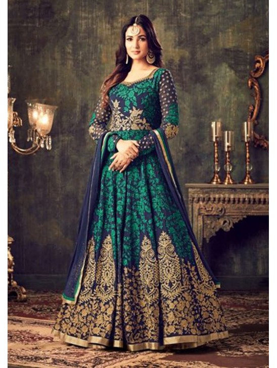 MZ4705 NAVY BLUE/GREEN MAISHA AZARA BRIDAL WEDDING WEAR DRESS