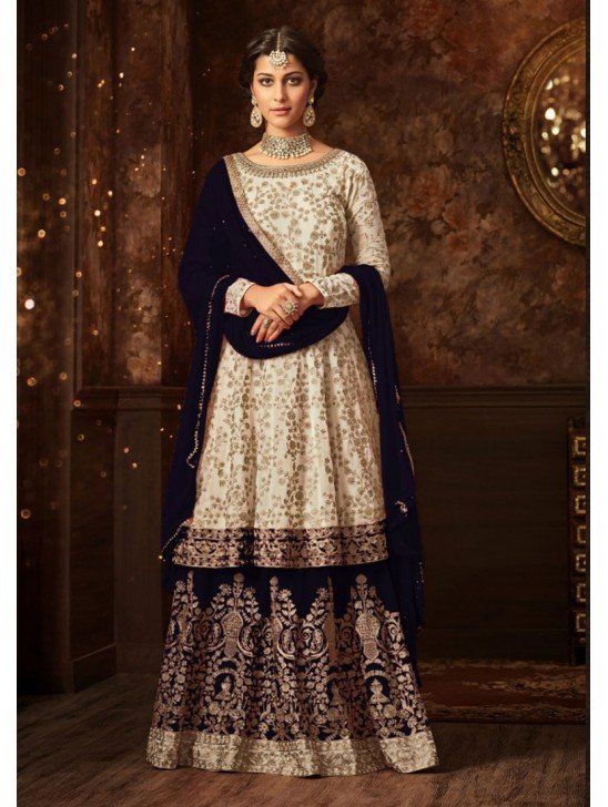BLUE AND BEIGE INDIAN WEDDING GHARARA AND LEHENGA STYLE DRESS