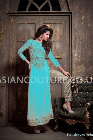 Sky Blue Indian Party Suit Punjabi Wedding Dress