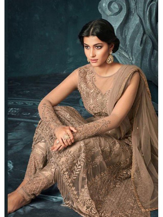 Gold Embroidered Dress Indian Designer Side Slit Anarkali Suit