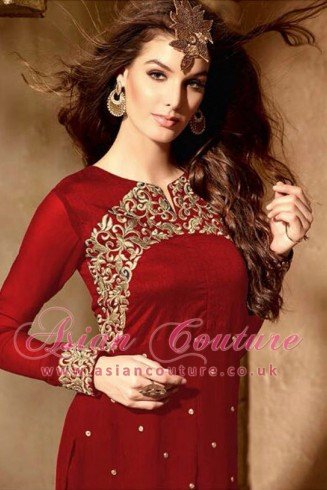 Red Punjabi Salwar Suit Indian Designer Dress UK