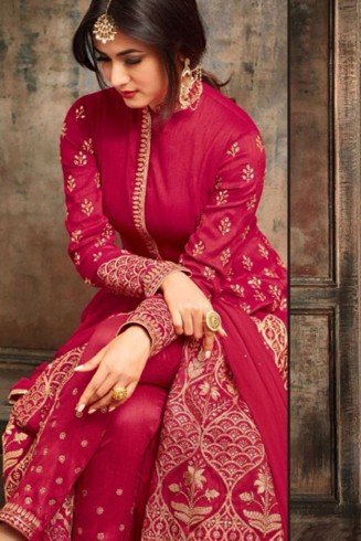 Red Traditional Anarkali Dress Designer Embroidered Party Suit