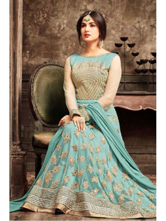 Turquoise Indian Ethnic Suit Embroidered Anarkali Dress