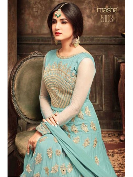 Turquoise Indian Ethnic Suit Embroidered Anarkali Dress