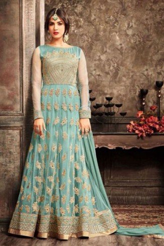 Turquoise Indian Ethnic Suit Embroidered Anarkali Dress