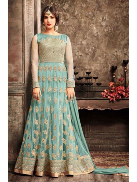 Turquoise Indian Ethnic Suit Embroidered Anarkali Dress