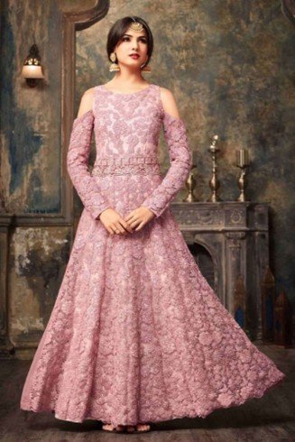 Lilac Designer Anarkali Dress Pakistani Wedding Gown