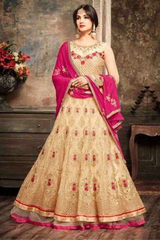 Gold Indian Bridal Gown Designer Wedding Anarkali Dress 