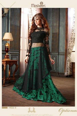 Green & Black Fancy Anarkali Salwar Wedding Suit
