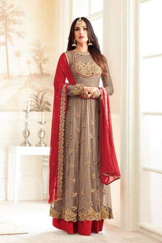 Brown Bridal Gown Pakistani Designer Evening Suit