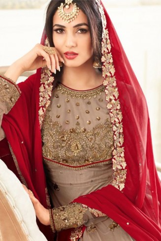 Brown Bridal Gown Pakistani Designer Evening Suit