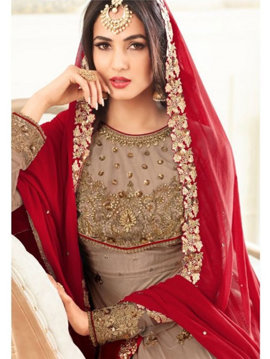 Brown Bridal Gown Pakistani Designer Evening Suit