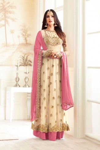 Cream Anarkali Gown Indian Designer Bridal Dress