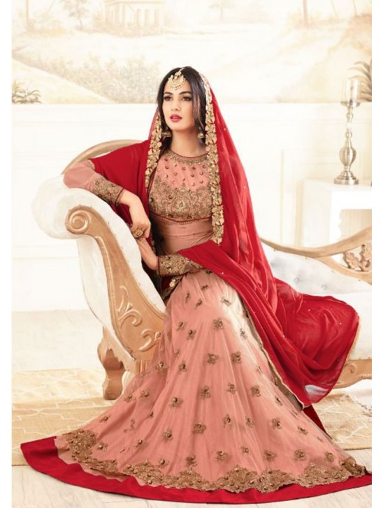 Peach Indian Party Anarkali Suit Ethnic Wedding Dress