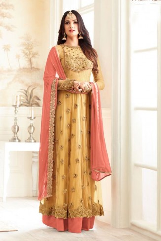 Yellow Indian Wedding Dress Designer Embroidered Anarkali Suit