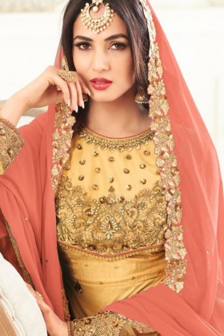 Yellow Indian Wedding Dress Designer Embroidered Anarkali Suit