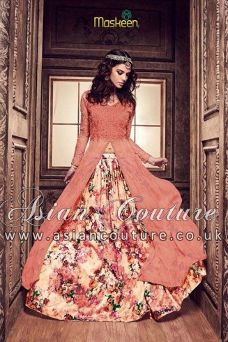 Long Frock Peach Floral Indian Designer Dress