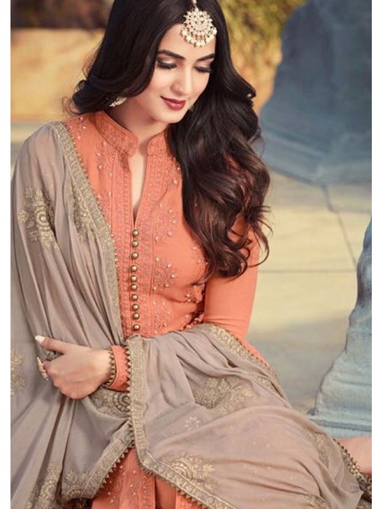 ORANGE AND BEIGE INDIAN PAKISTANI PARTY WEAR SALWAR SUIT