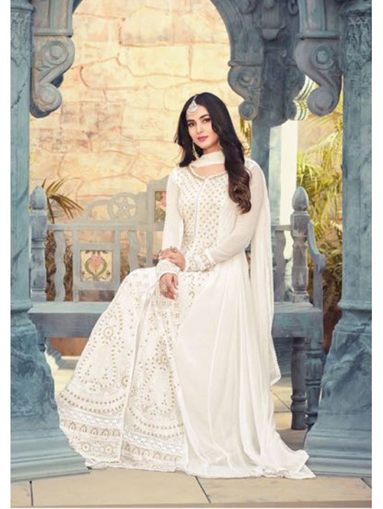 BRILLIANT WHITE INDIAN PAKISTANI PARTY WEAR ANARKALI DRESS