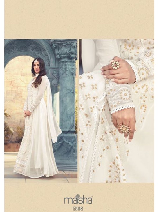 BRILLIANT WHITE INDIAN PAKISTANI PARTY WEAR ANARKALI DRESS